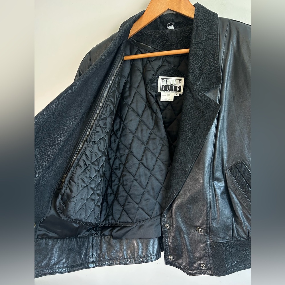 Pelle Cuir Women’s Leather Jacket M Snakeskin-textured Collar Cuffs EUC Vintage - Picture 7 of 13
